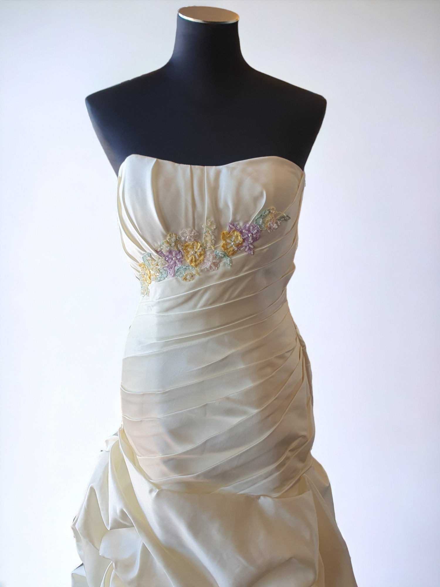 Strapless Cream Gown with Embroidered Florals