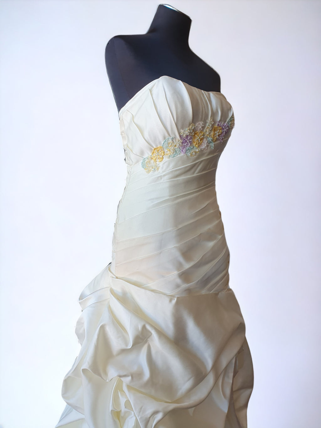 Strapless Cream Gown with Embroidered Florals