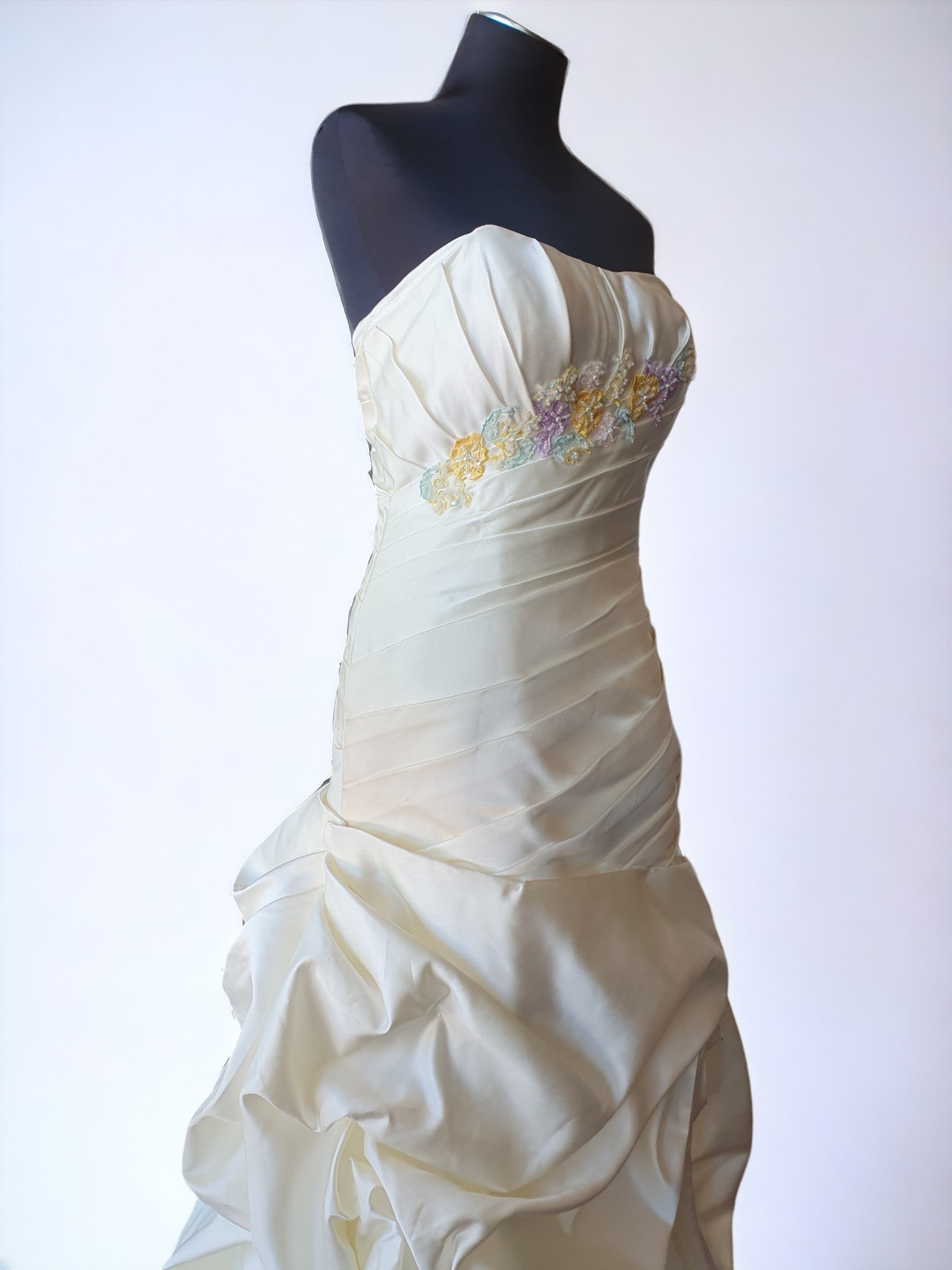 Strapless Cream Gown with Embroidered Florals