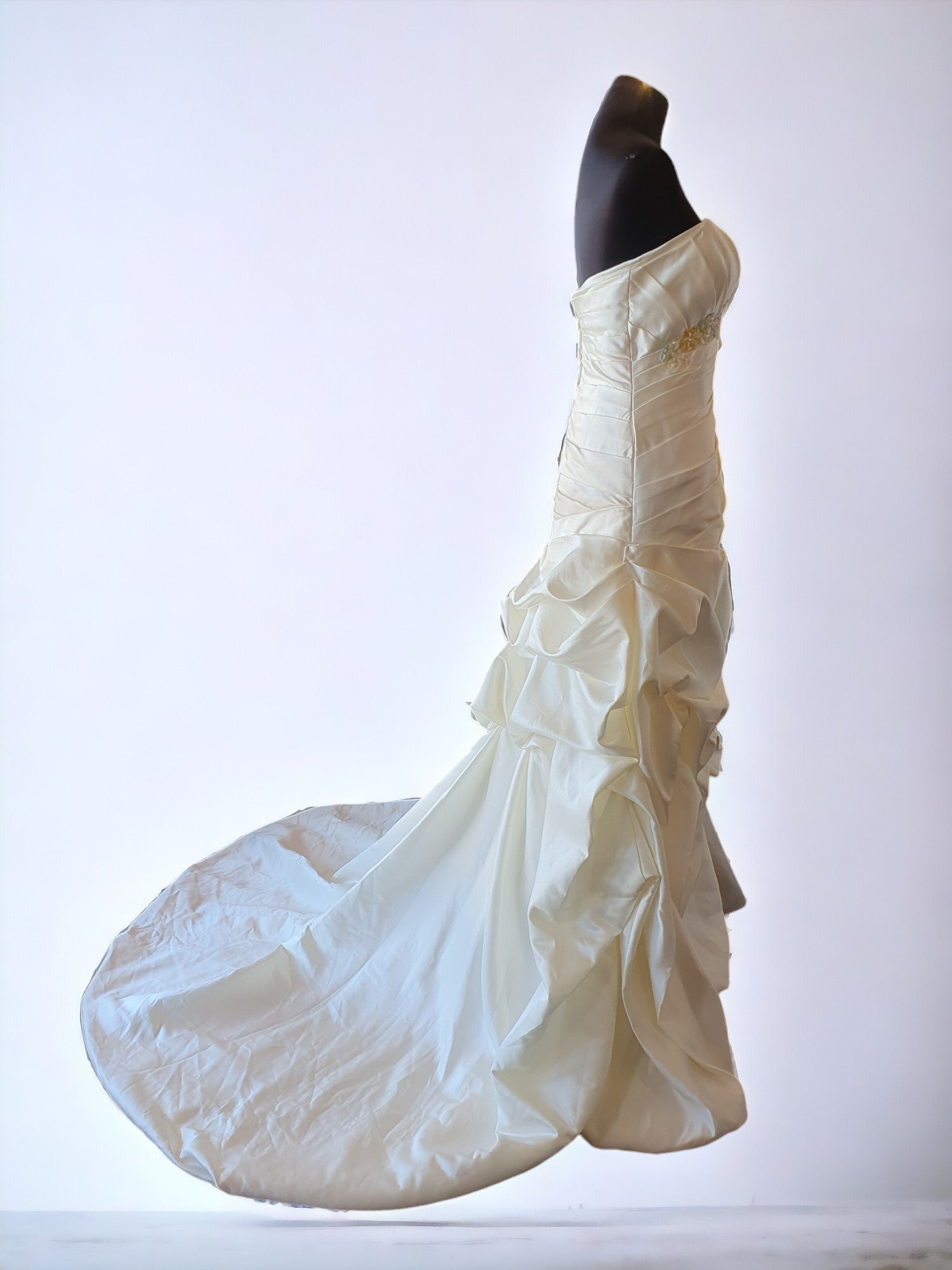 Strapless Cream Gown with Embroidered Florals