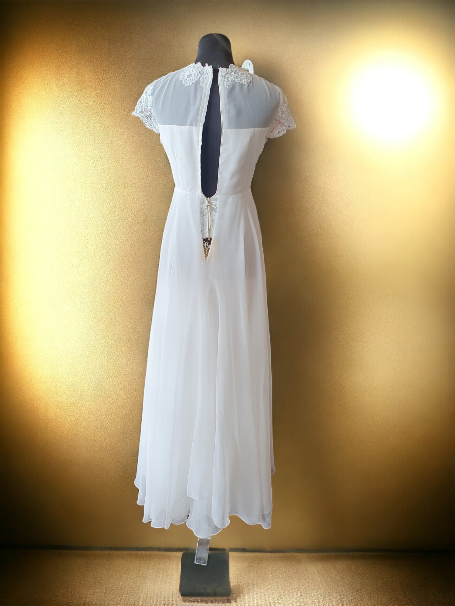 Ivory A-Line Lace Gown, Cap Sleeves