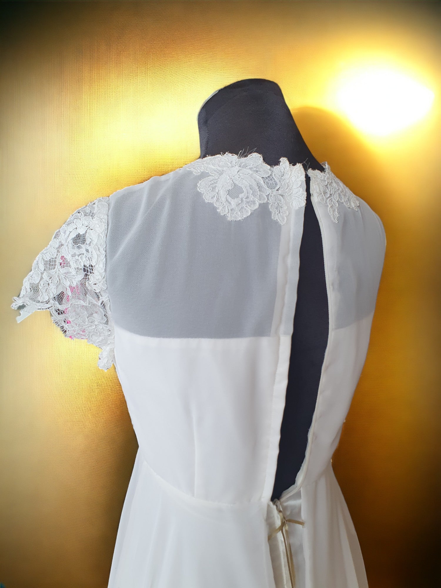 Ivory A-Line Lace Gown, Cap Sleeves