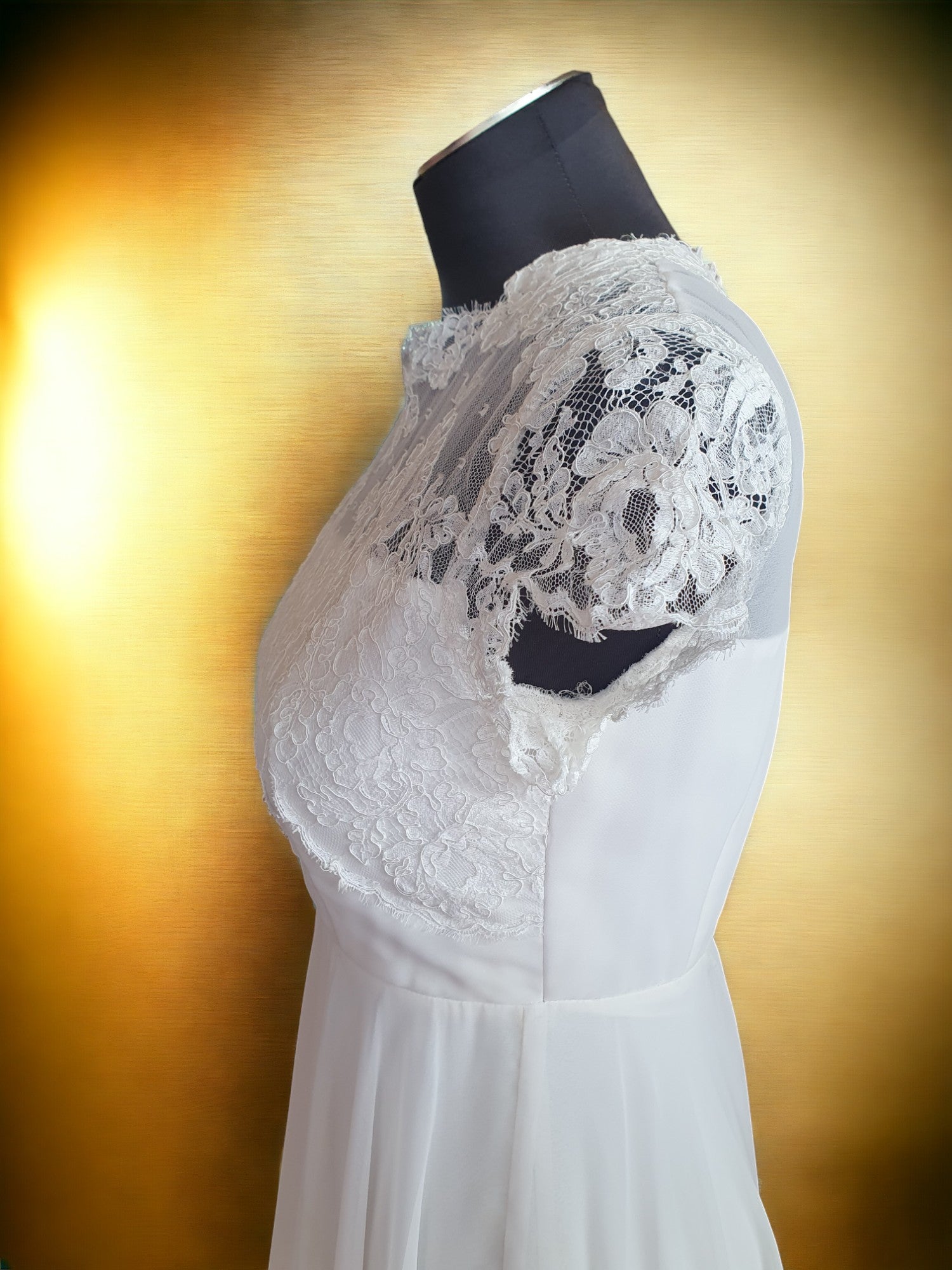 Ivory A-Line Lace Gown, Cap Sleeves