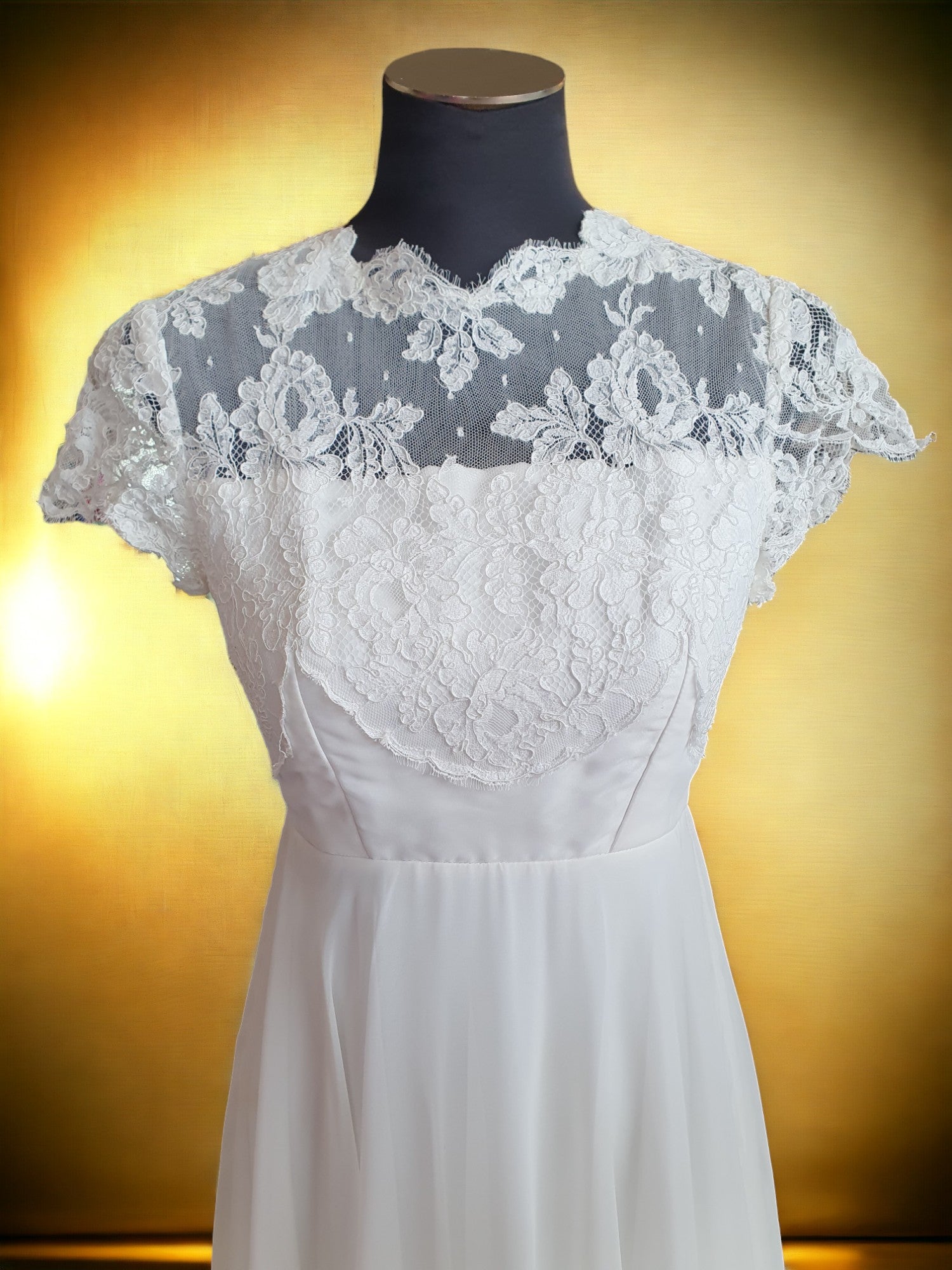 Ivory A-Line Lace Gown, Cap Sleeves