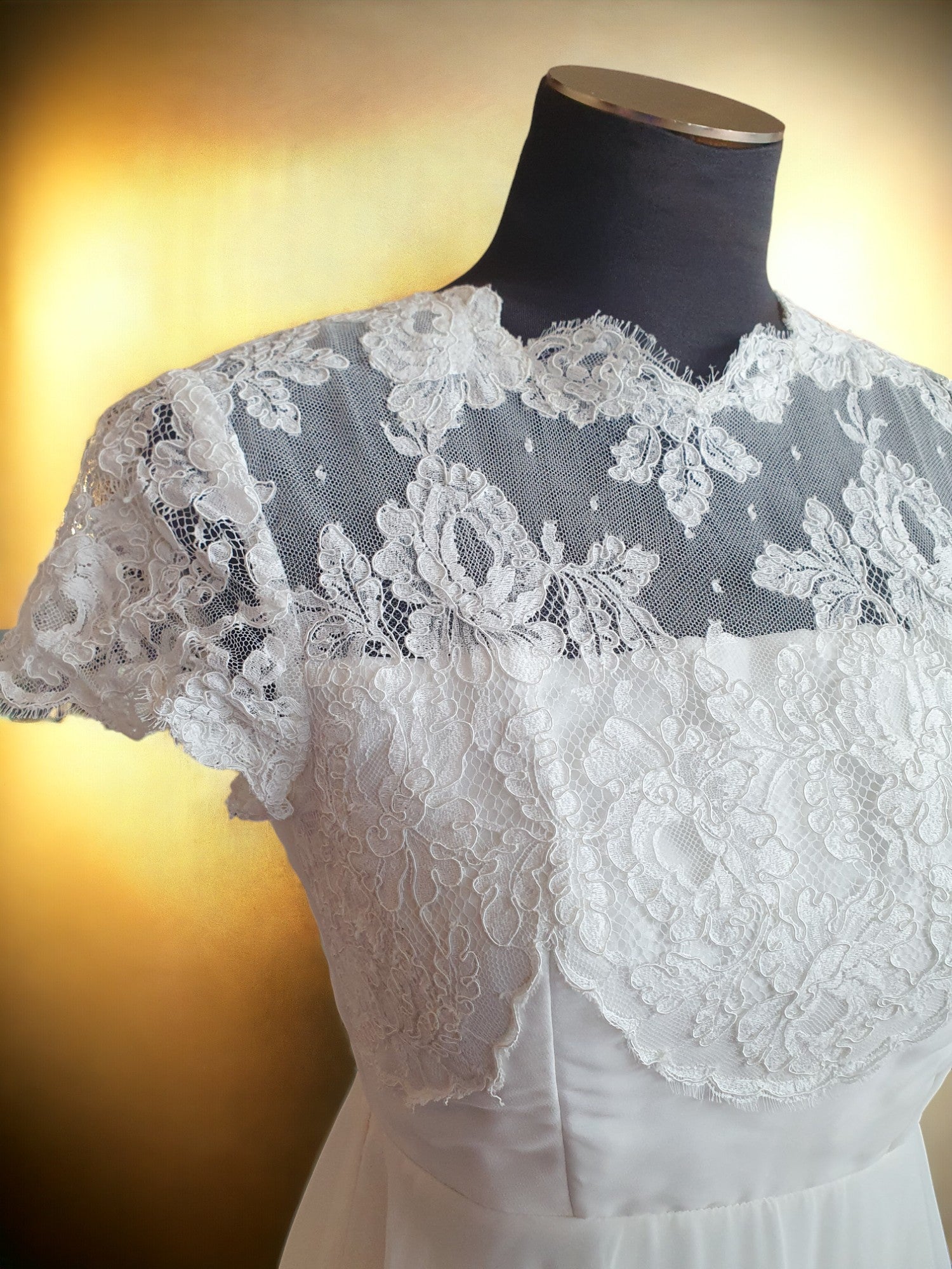Ivory A-Line Lace Gown, Cap Sleeves