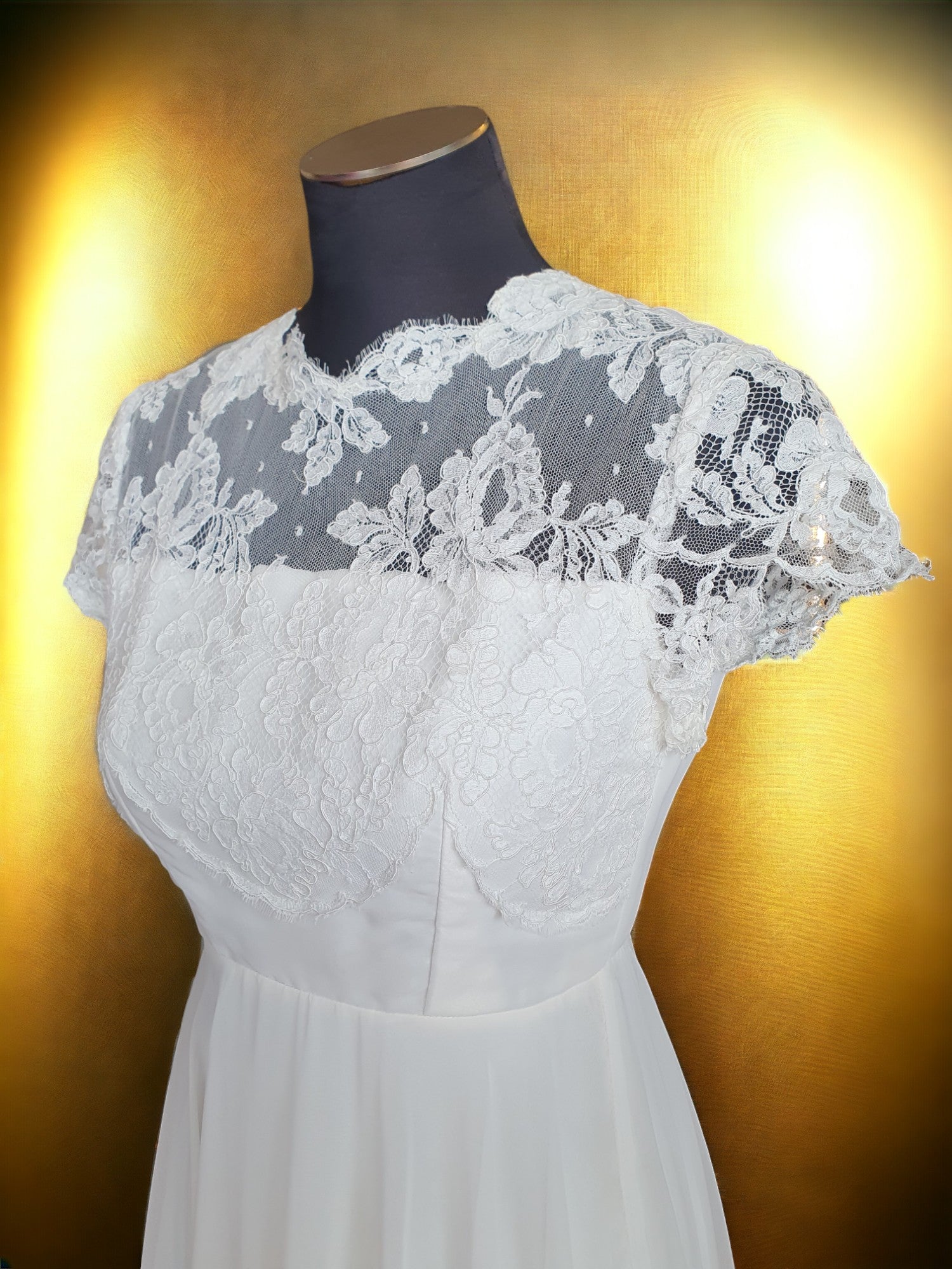 Ivory A-Line Lace Gown, Cap Sleeves
