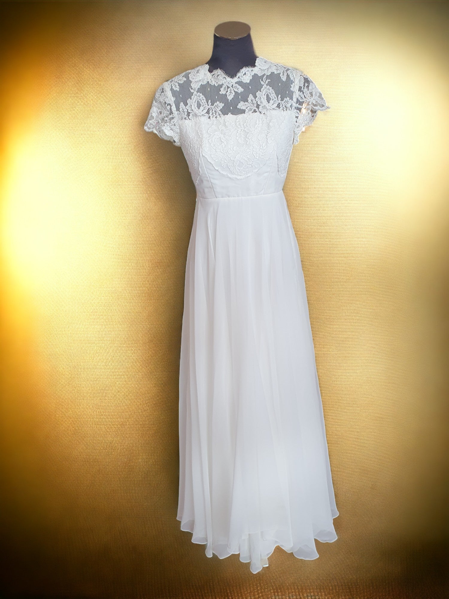 Ivory A-Line Lace Gown, Cap Sleeves