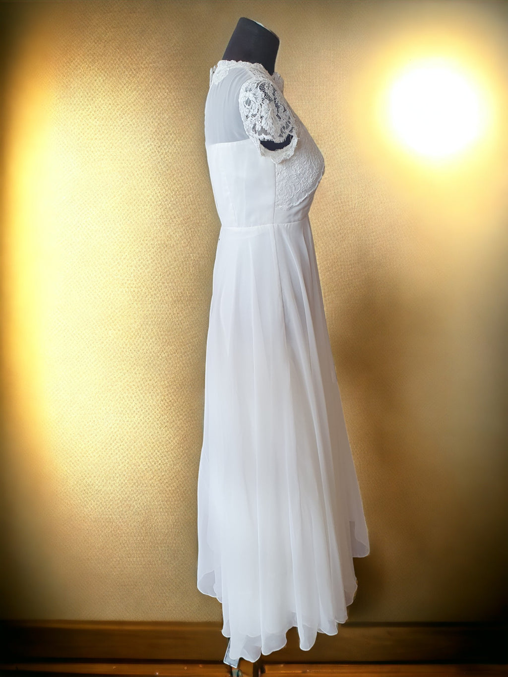 Ivory A-Line Lace Gown, Cap Sleeves