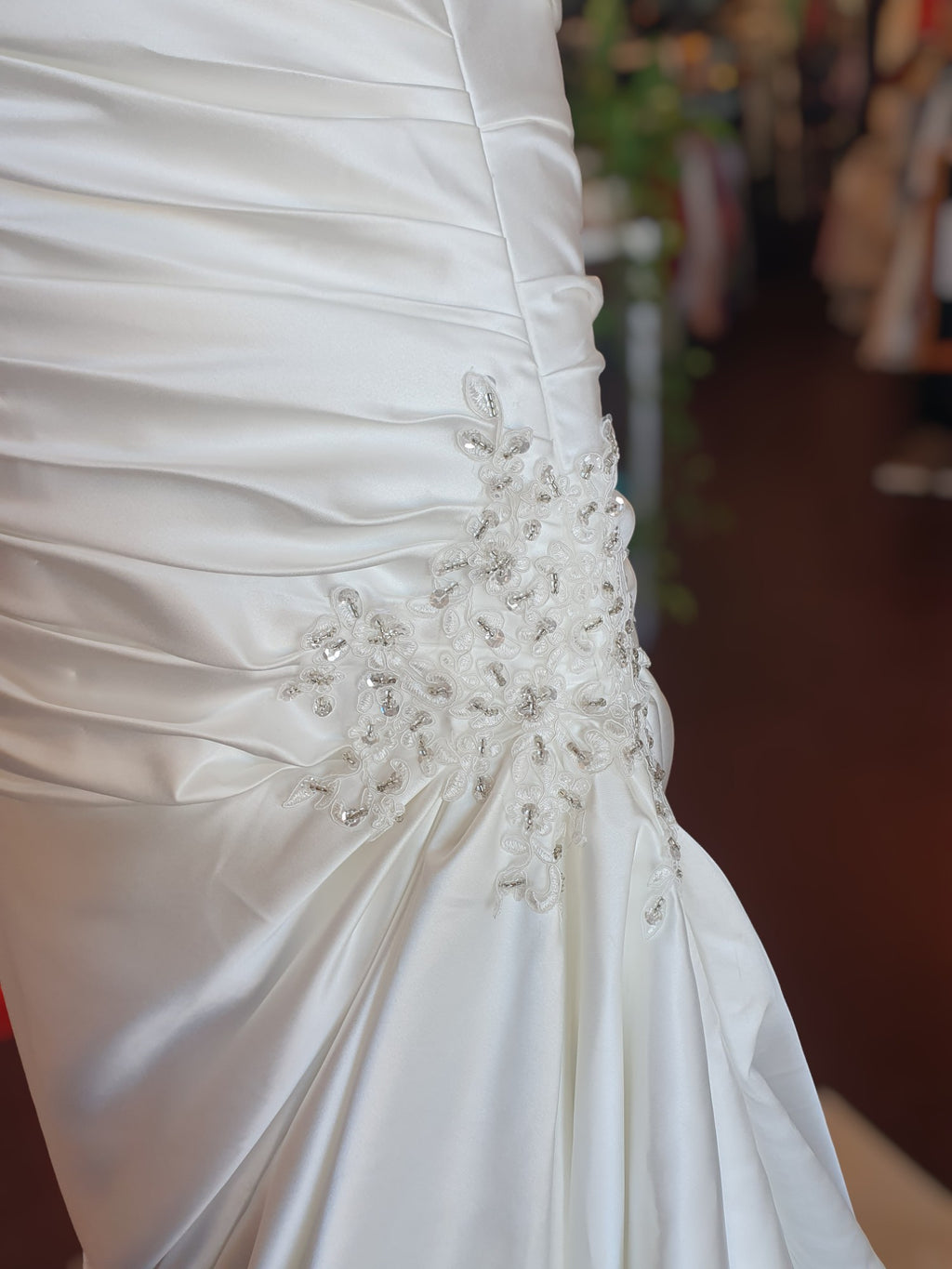 Strapless Rouched Lace up Gown, BNWT, Size 16 Ivory