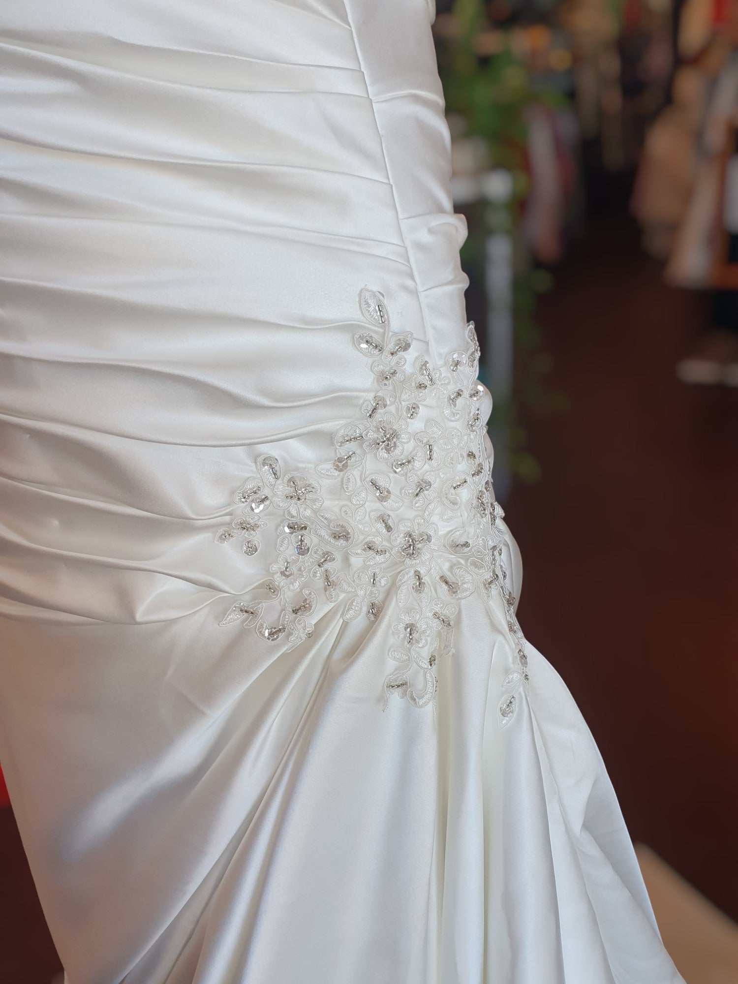 Strapless Rouched Lace up Gown, BNWT, Size 16 Ivory