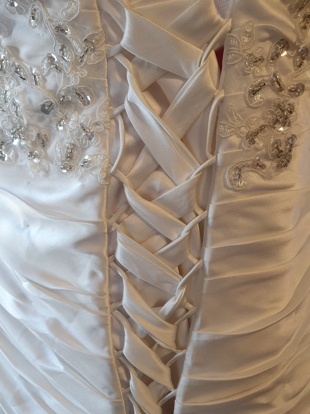Strapless Rouched Lace up Gown, BNWT, Size 16 Ivory