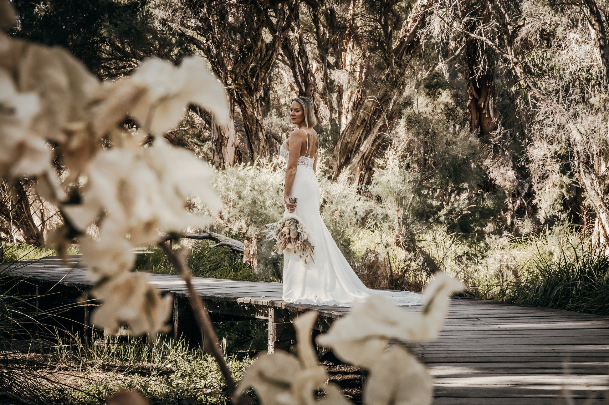 Crepe & Lace Fit & Flare Gown