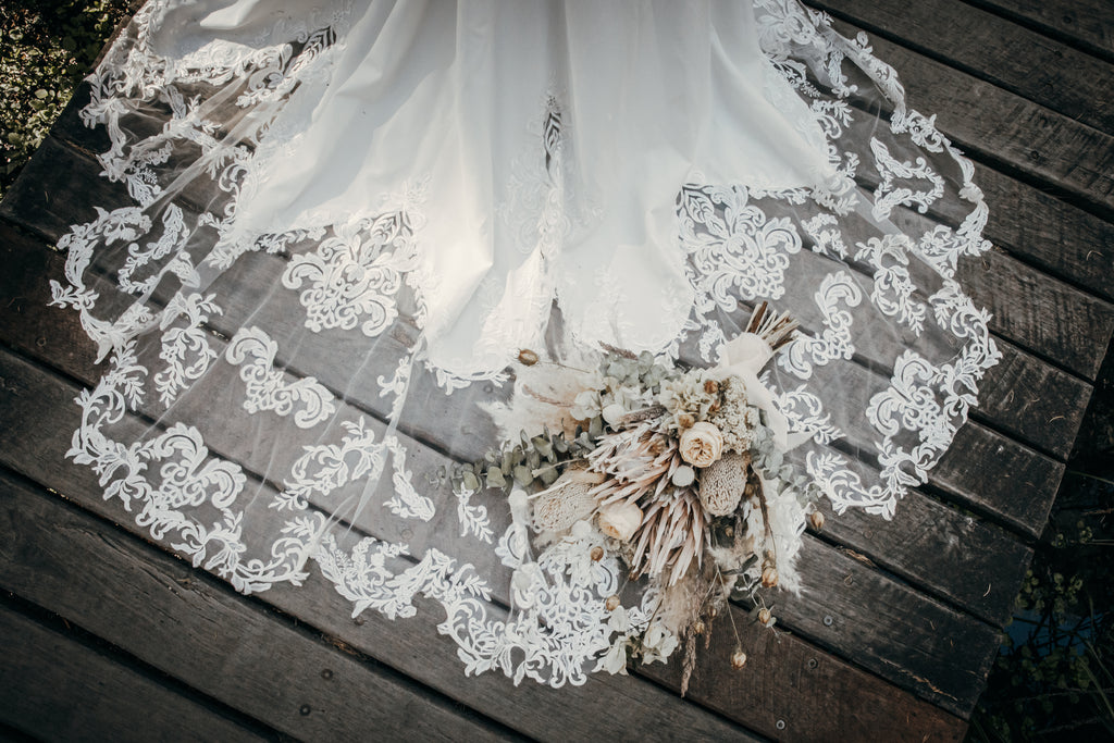 Crepe & Lace Fit & Flare Gown