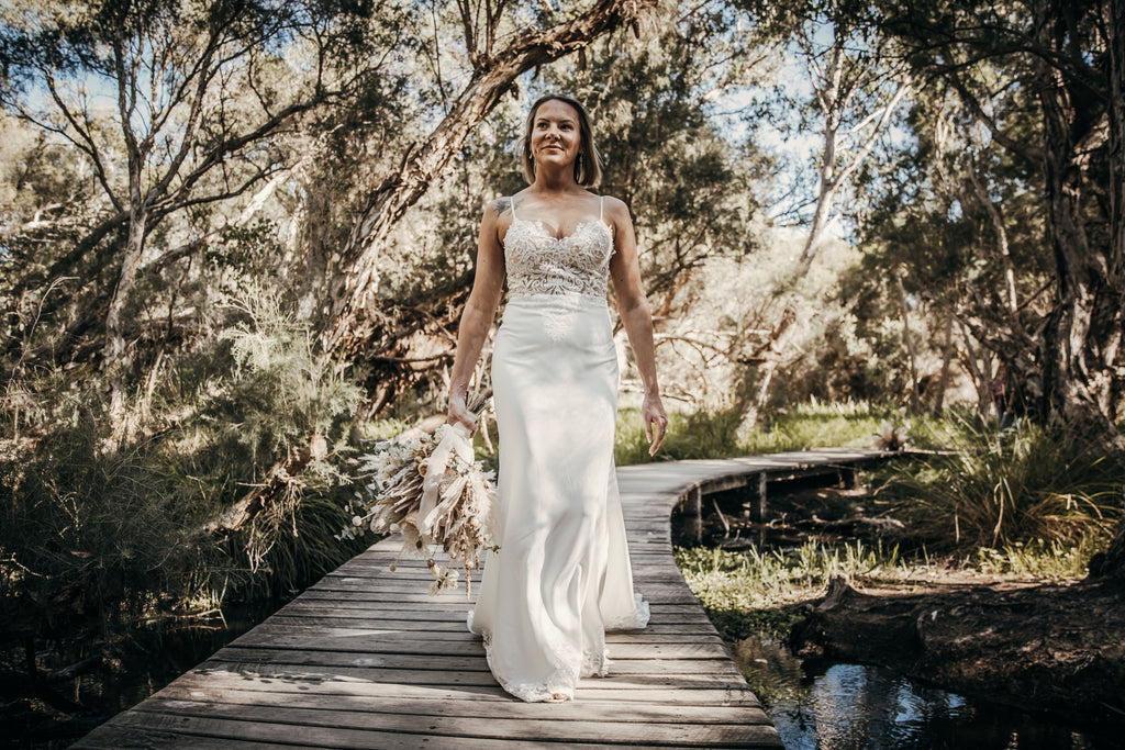 Crepe & Lace Fit & Flare Gown