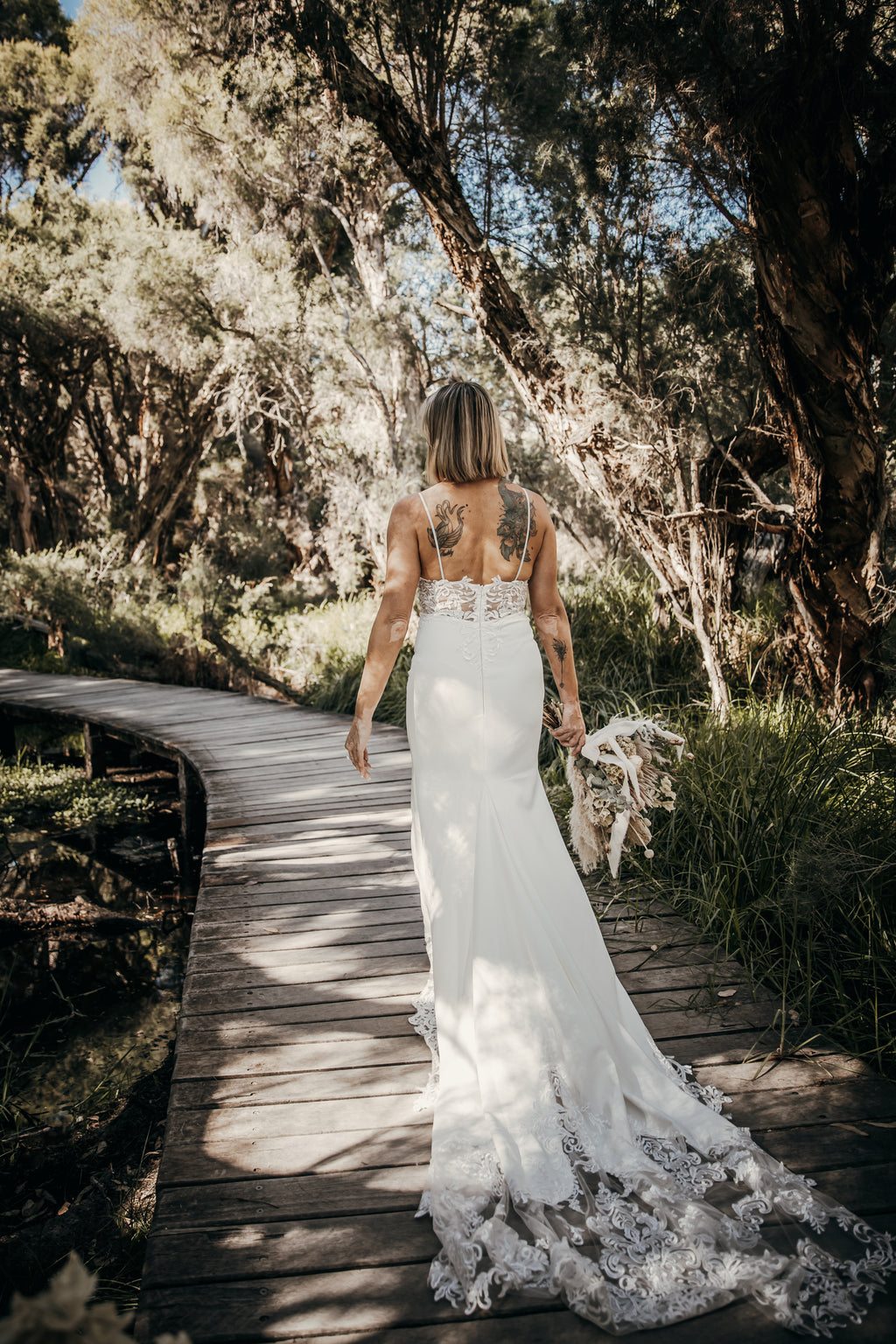 Crepe & Lace Fit & Flare Gown