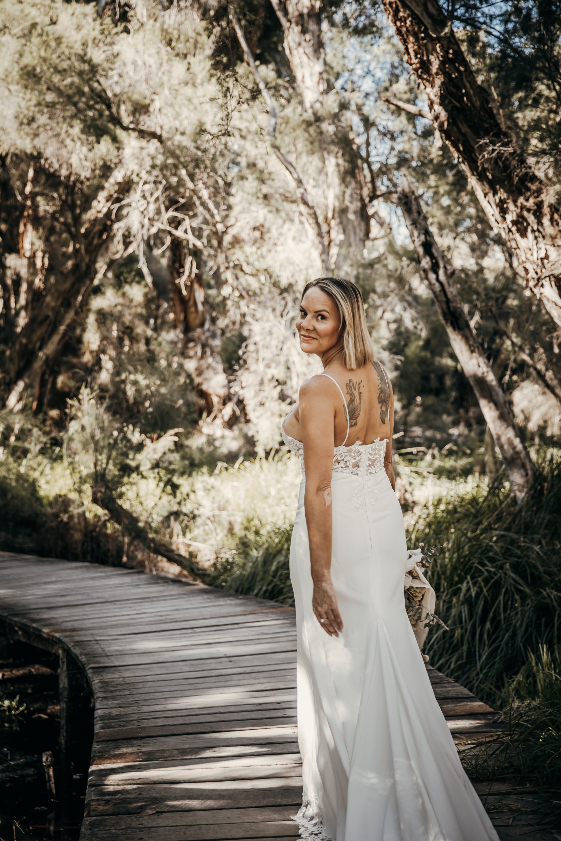 Crepe & Lace Fit & Flare Gown
